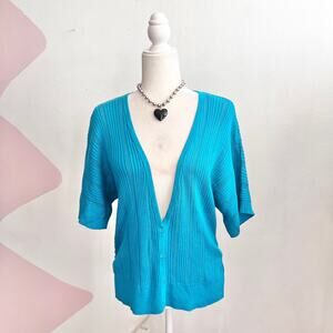 Turquoise Knit‎ Batwing Cardigan Y2K 2000s Boho Indie Sleaze Retro Medium